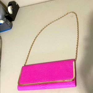 Bright pink crossbody long clutch